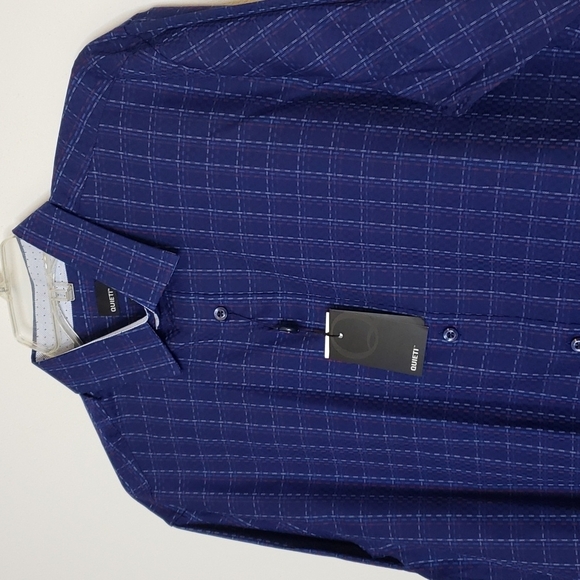 NEW Quieti Mens Dobby Plaid Flip Cuff Fine Cotton Shirt Med Dress Luxurious - Picture 4 of 15
